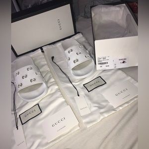 GUCCI WOMEN'S WHITE RUBBER GG SLIDE SANDAL